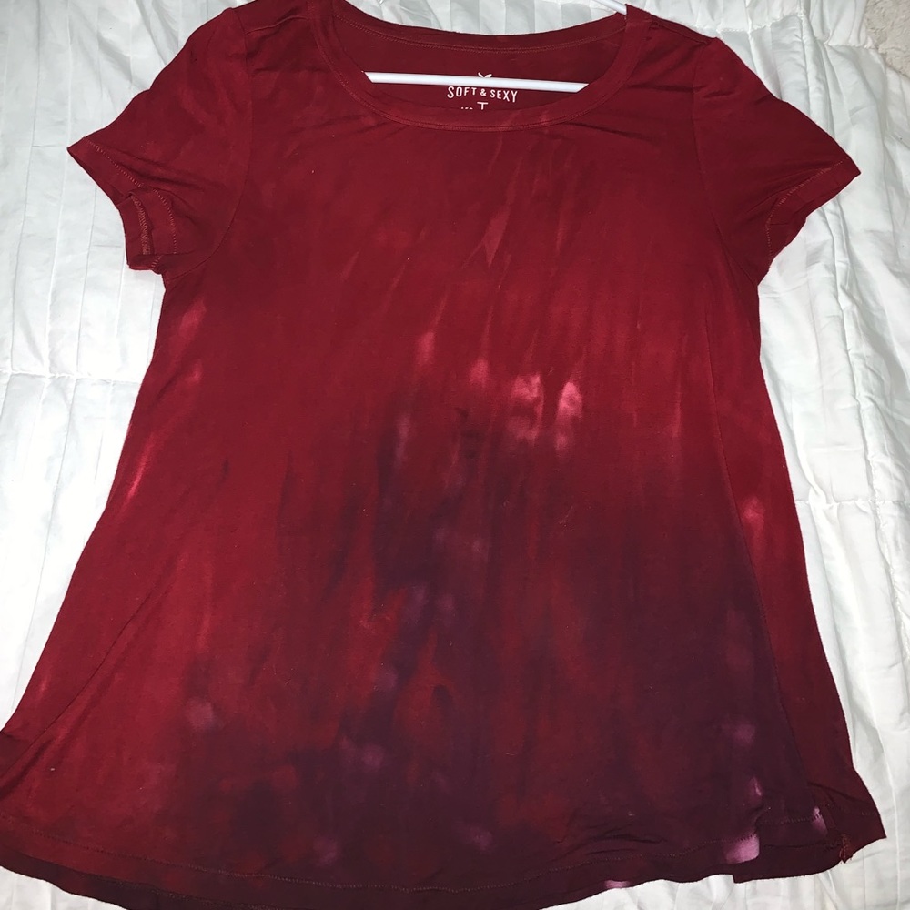 Red slightly tie dyed long blouse
